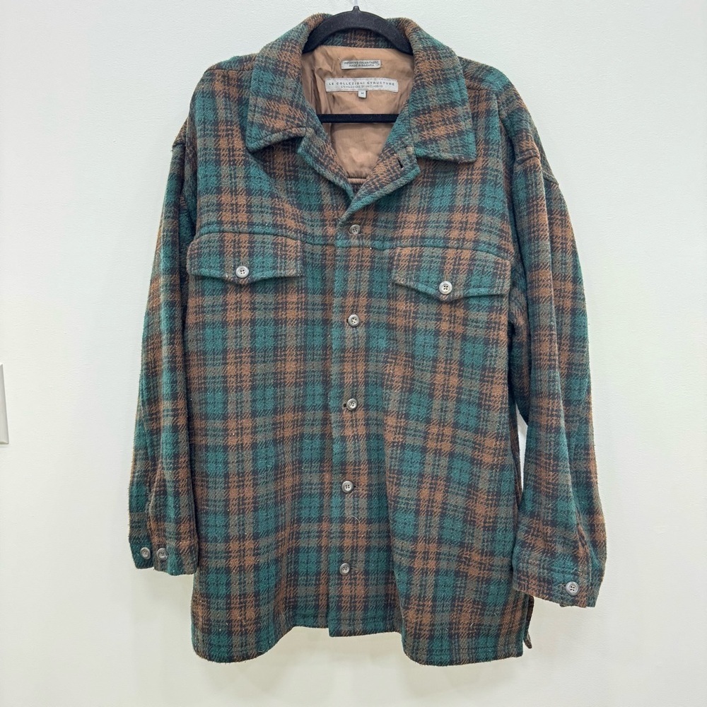 Le Collezioni Structure Mens Wool Plaid Coat Jacket imported Italian fabric Sz M